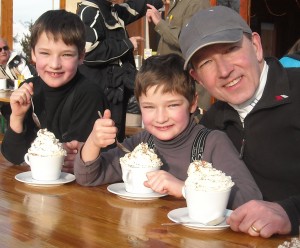 Hot chocolates topped with mountains of cream!