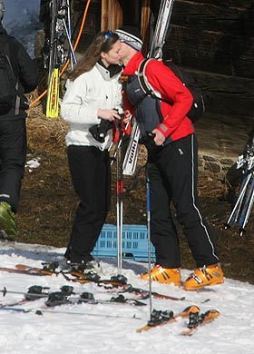 William and Kate's first public kiss... in Klosters