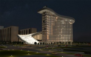 Artist's impression of Slalom House in Astana by night